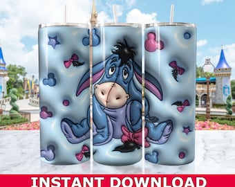 Eeyore Donkey Inflated Skinny Tumbler PNG, Dlsney Tumbler Wrap Png, Eeyore Cartoon Tumbler Wrap Sublimation PNG Instant Download