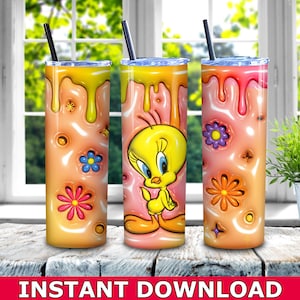 Vaso inflado delgado de Piolín (PNG), envoltura para vaso Dlsney (PNG), envoltura para vaso de Piolín de dibujos animados (PNG) para sublimación, descarga instantánea