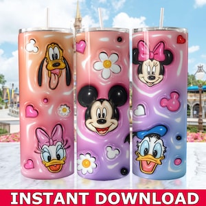 Mouse & Friends Inflated Skinny Tumbler PNG, Dlsney Tumbler Wrap Png, Mickey Mouse Cartoon Tumbler Wrap Sublimation PNG Instant Download