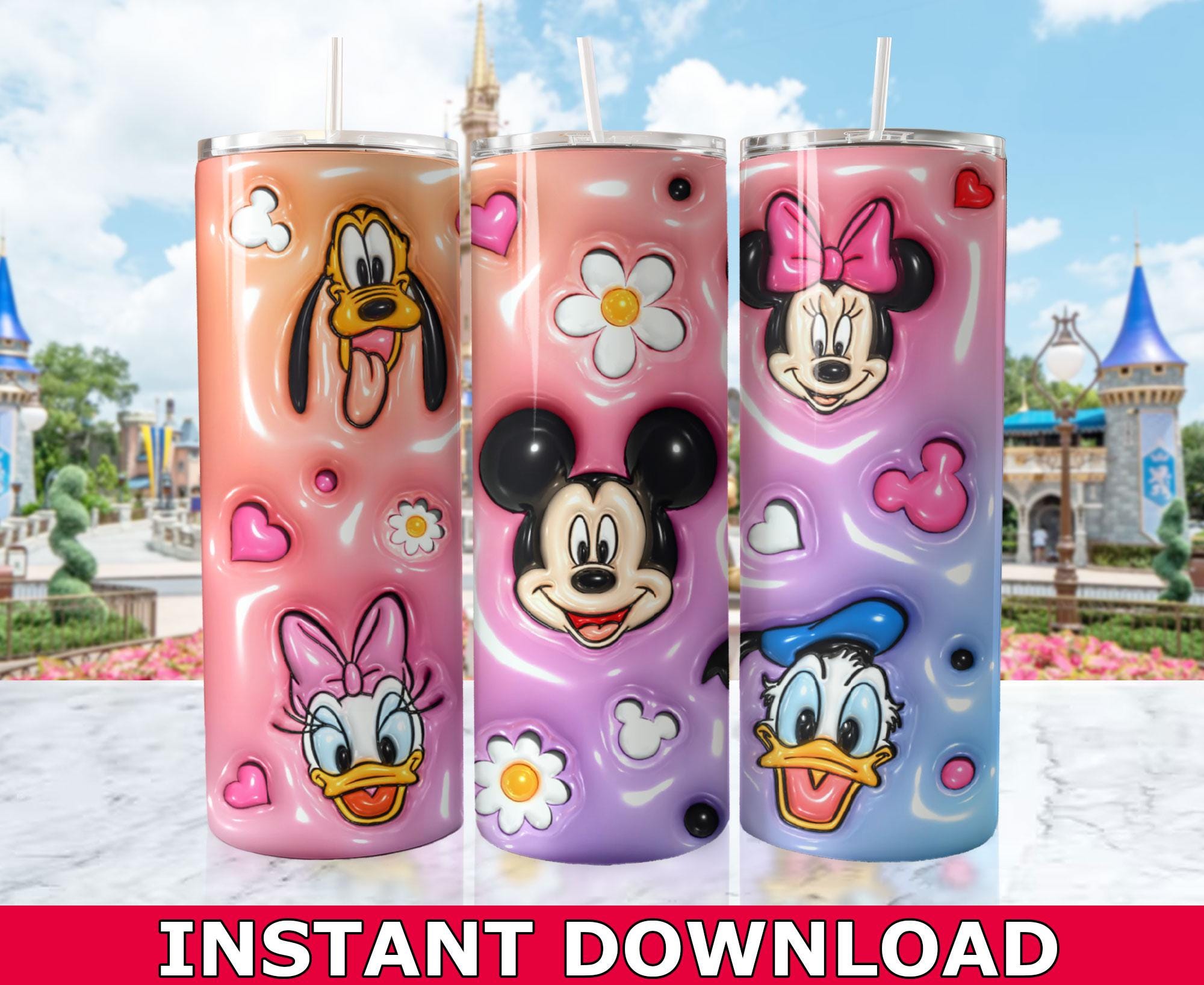 Mouse & Friends Inflated Skinny Tumbler PNG, Dlsney Tumbler Wrap Png, Mickey Mouse Cartoon Tumbler Wrap Sublimation PNG Instant Download