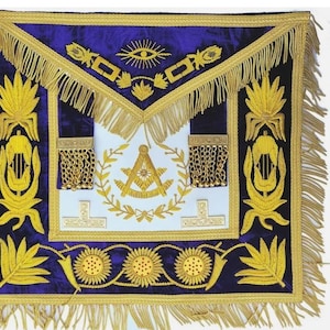 Freemason Masonic HAND EMBROIDERED Grand Lodge Past Master 18&quot; x16&quot; Purple Apron