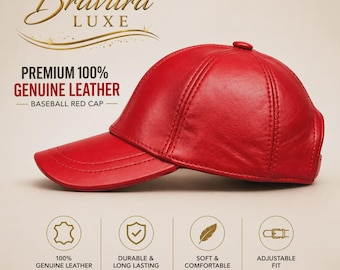 Genuine Real Leather Baseball red Cap for Men & Women | 100% Leather Adjustable Red Hat | Vintage Unisex Leather Cap | Premium Handmade Gift