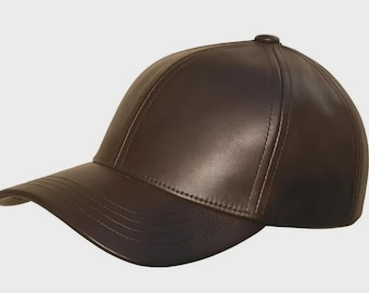 Premium 100% Genuine Leather Brown Baseball Cap | Adjustable Leather Hat for Men & Women | Vintage Real Leather Sports Cap