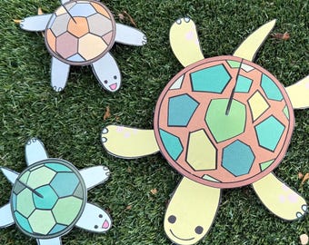 3D Paper Turtle Craft Printable | Coloring Pages & Template for Tortoises (Digital Download)