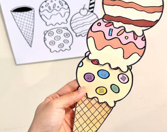 Pagina da colorare cono gelato: attività estiva (download digitale stampabile)
