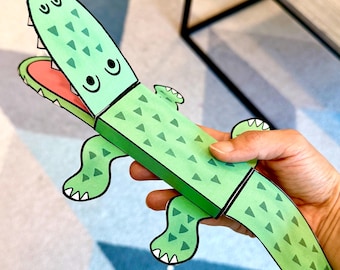 3D Alligator Paper Craft: Printable Crocodile Coloring Page for Kids