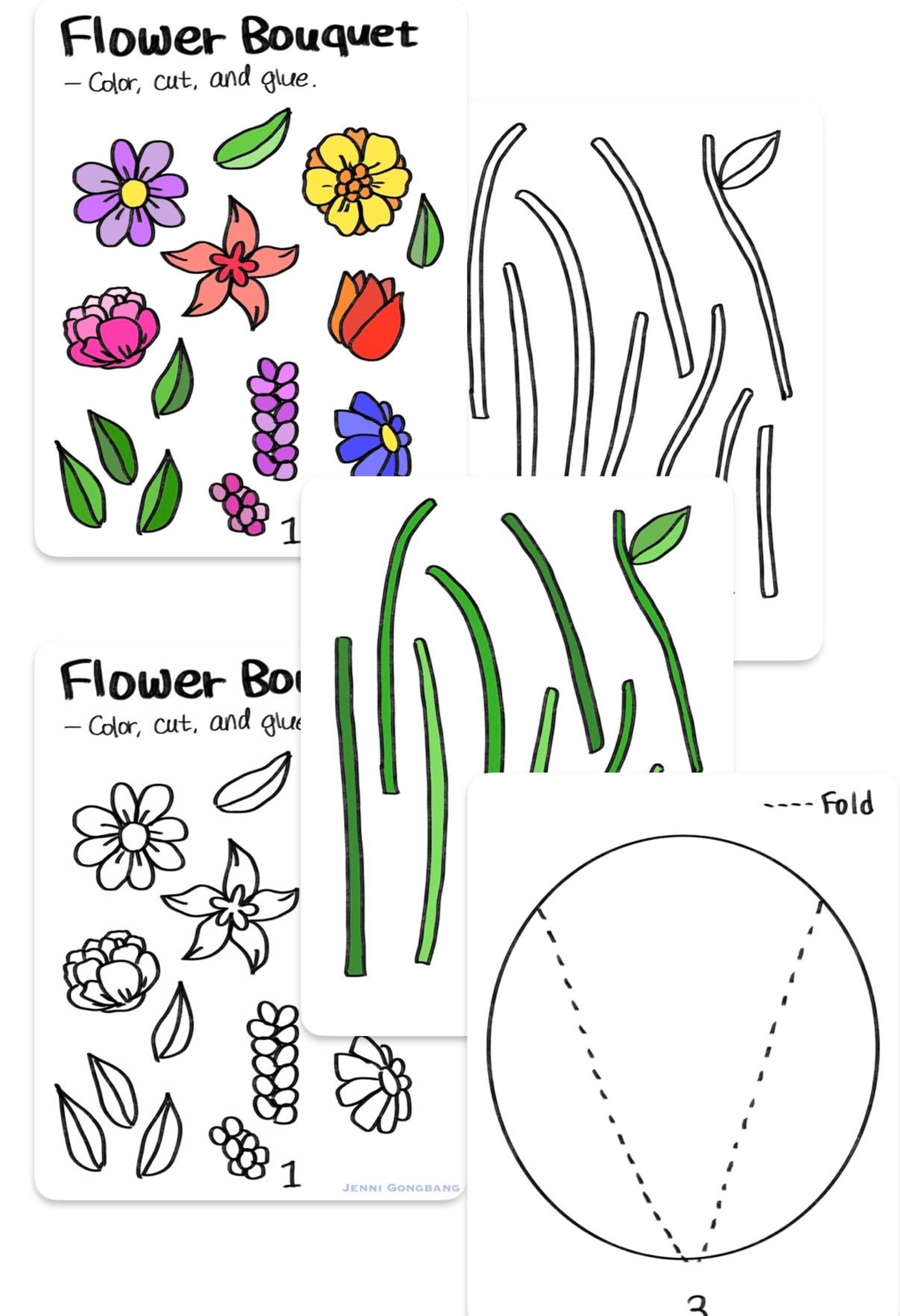 Build a Flower Bouquet Paper Craft & Coloring Printables - Fun Spring ...
