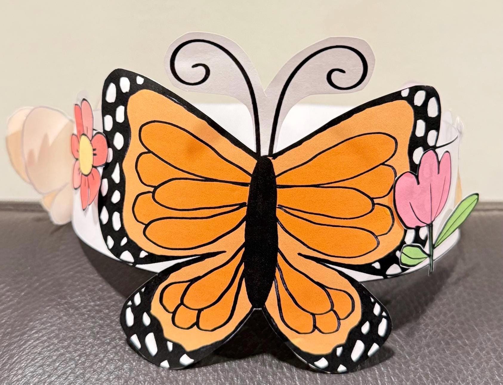 DIY Butterfly Paper Crown: Printable Headband Craft for Kids (color & B ...