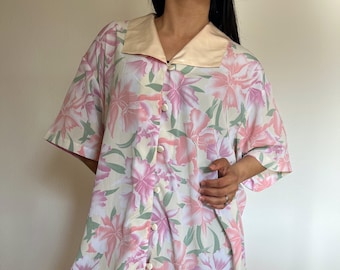 Vintage Victoria's secret nightie mini dress, soft pastel romantic florals, night shirt, nightdress bohemian glam medium large