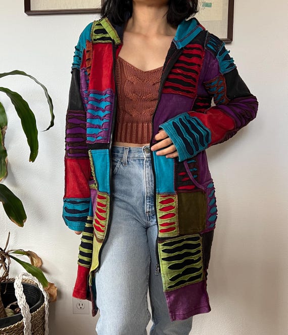 Y2K Patchwork Zip Jacket Psychedelic Festival Coa… - image 2