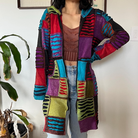 Y2K Patchwork Zip Jacket Psychedelic Festival Coa… - image 8