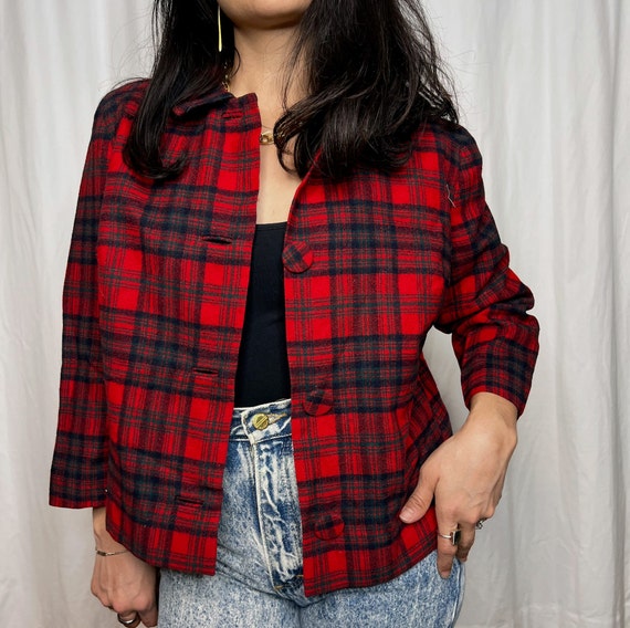 Vintage 1970s red checkered plaid short waistcoat… - image 3