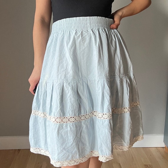 Vintage boho light blue lace tiered skirt, retro … - image 5