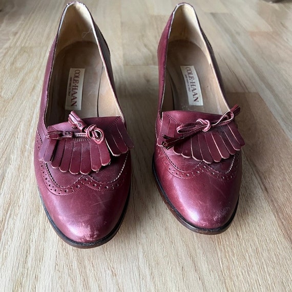 Vintage cole haan red heeled tassel loafers, slip… - image 7