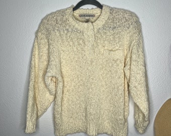 Vintage 1980s creamy beige pullover sweater open knit Joan Harper size 8 acrylic