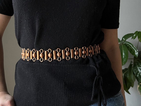 Vintage belt, brass belt, retro metal accessory, … - image 1