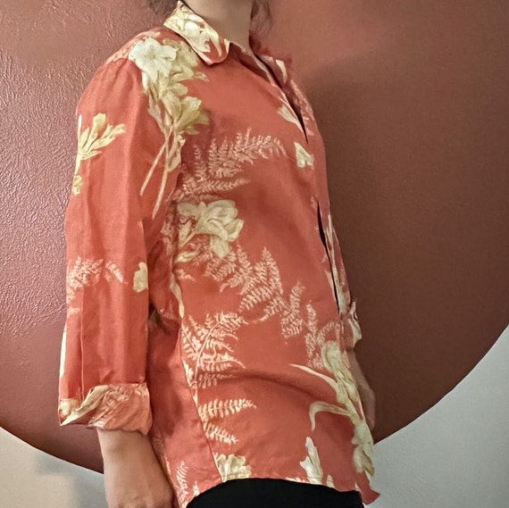 Vintage 1990s linen floral blouse, button down, r… - image 7