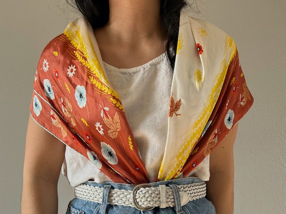 vintage scarf, silky feel, retro chic, floral pri… - image 8