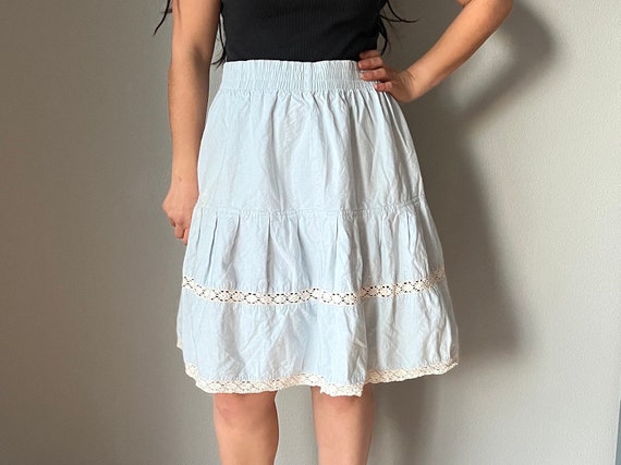 Vintage boho light blue lace tiered skirt, retro … - image 1