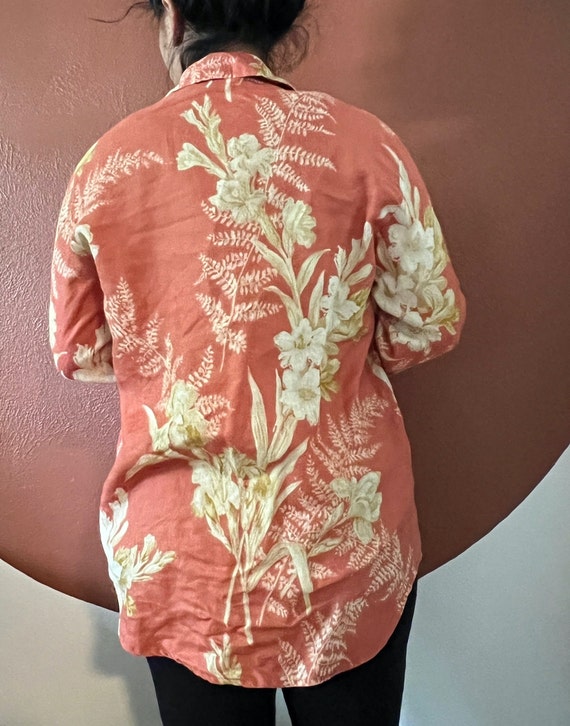 Vintage 1990s linen floral blouse, button down, r… - image 6