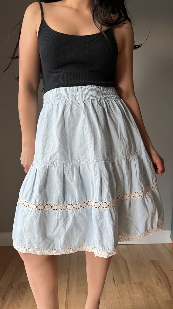 Vintage boho light blue lace tiered skirt, retro … - image 2