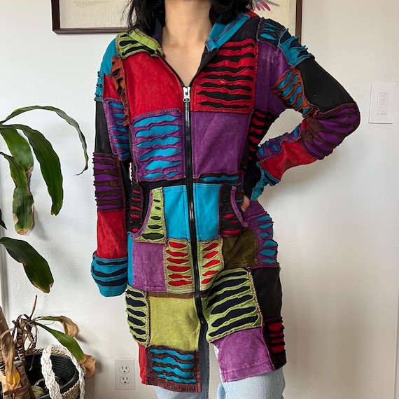 Y2K Patchwork Zip Jacket Psychedelic Festival Coa… - image 7