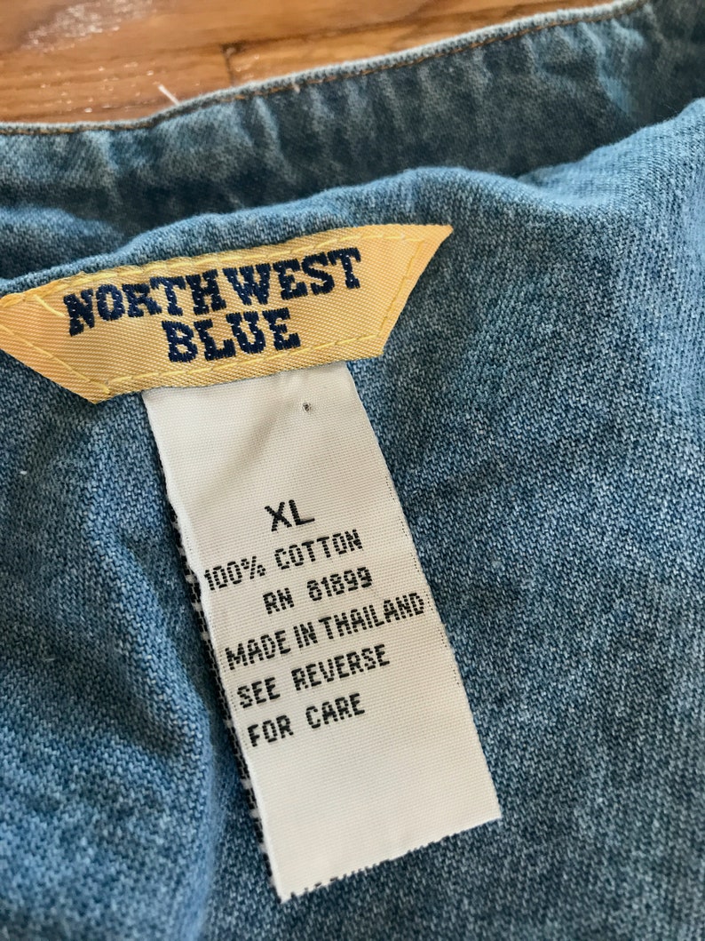Vintage 90s denim button down shirt dress XL light blue midi image 8