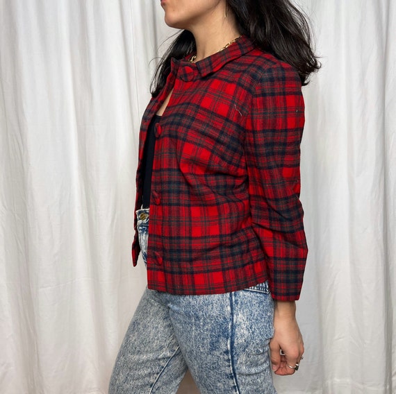 Vintage 1970s red checkered plaid short waistcoat… - image 5
