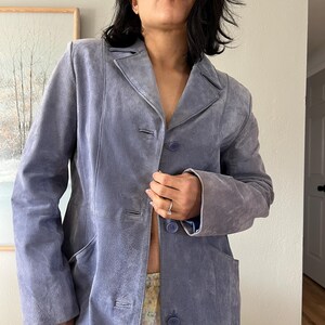 Veste en daim lavande vintage des années 1990, blazer en cuir minimaliste
