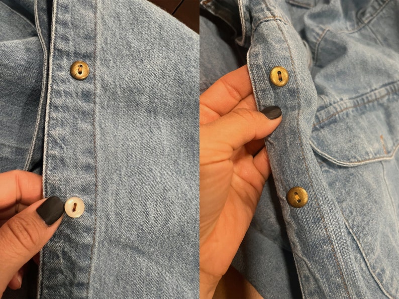 Vintage 90s denim button down shirt dress XL light blue midi image 10