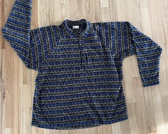 Vintage REI Fleece Jacket Mens XL Blue White Geometric Half Zip Pullover 90s