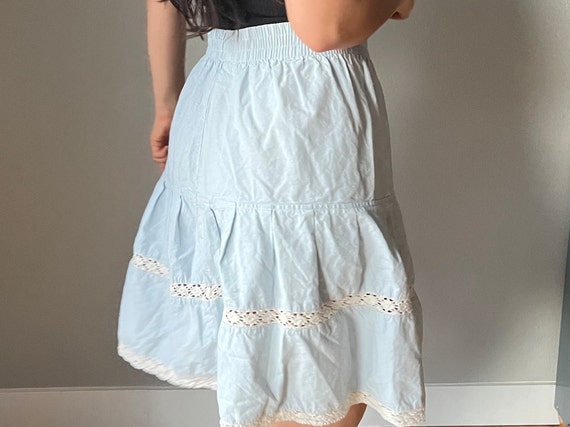 Vintage boho light blue lace tiered skirt, retro … - image 4