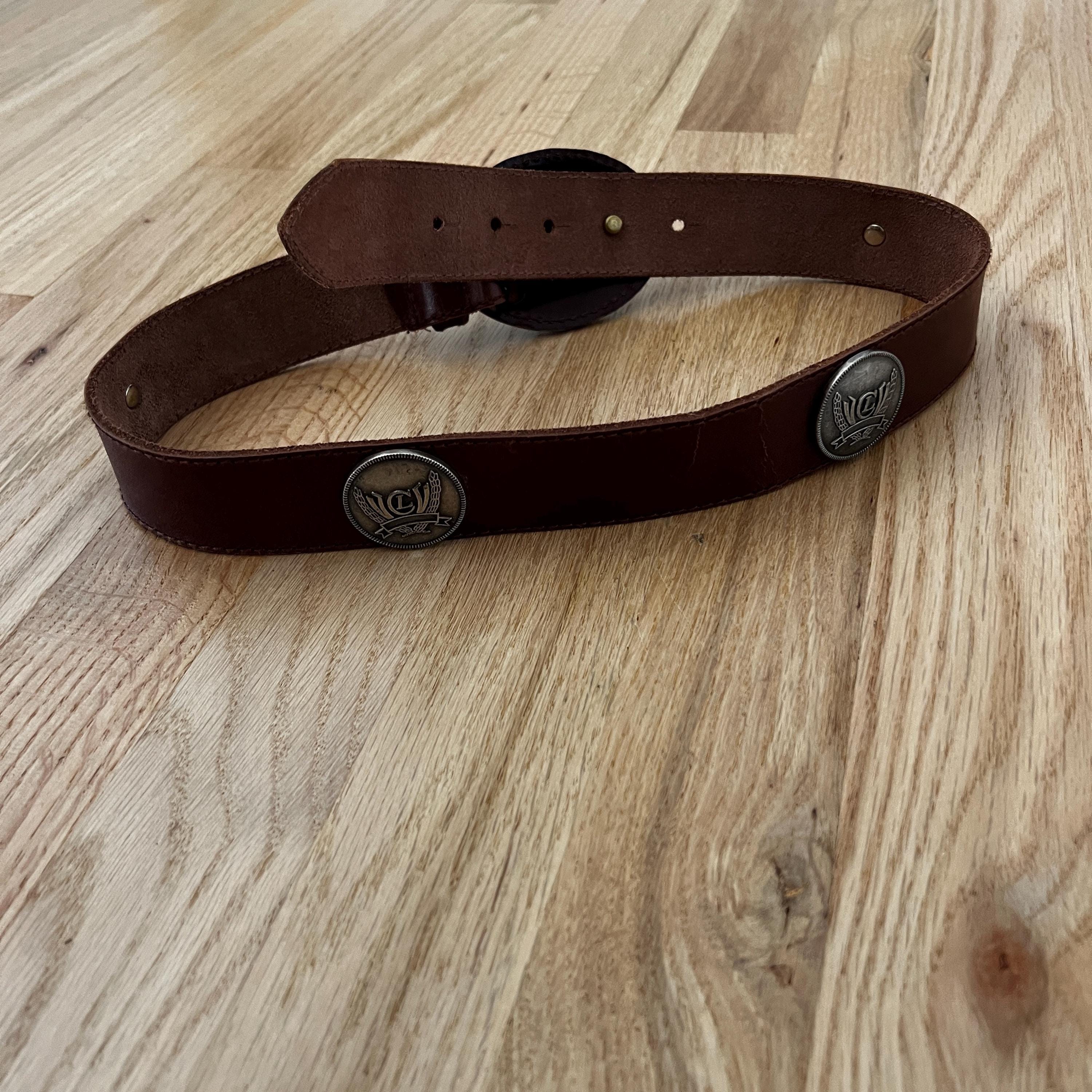 vtg leather belt Liz Claiborne logo silver studded western rodeo small wide band Liz Claiborne Leather Belt - Etsy main image 4