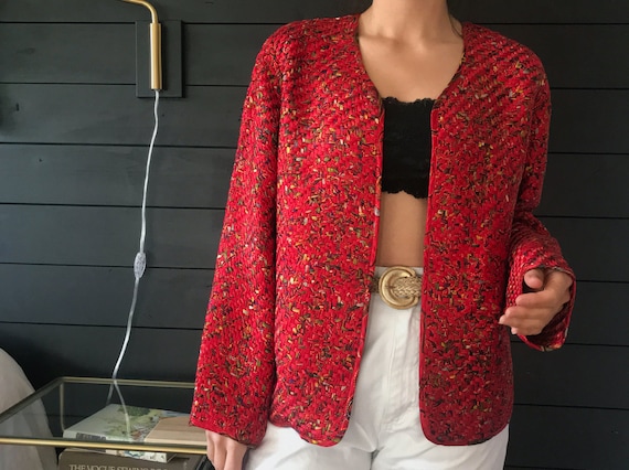 Vintage 80s 90s Chicos Design woven red silk jacke