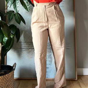 vintage 80s 90s high waist wool trousers  size 6,  womens neutral earth tone size small tapered pleated front pants, fall