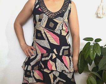 y2k AryehAnthropologie mini ruffle dress blue pink lacework drop waist Medium vneck