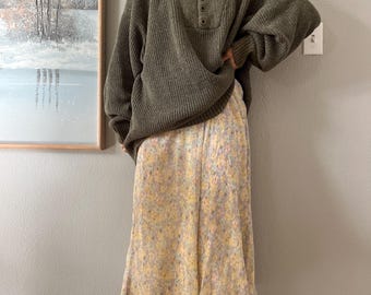 Y2K Seide Floral Midi Rock Pastell Schrägschnitt Cottagecore weich romantisch Schicht Slip