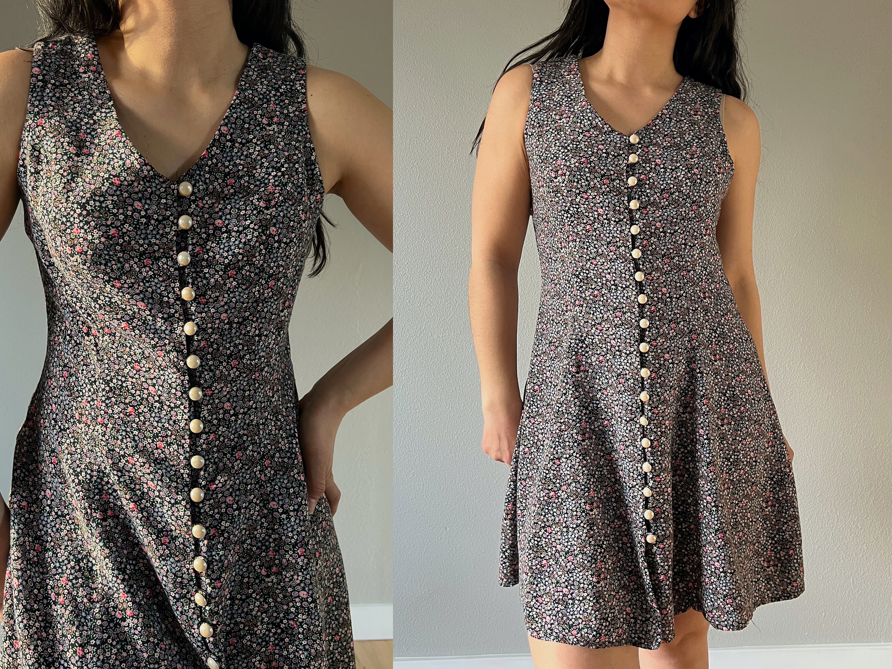 Vintage 90s Girly Grunge Floral Pearl Button Front Dress Mini - Etsy UK