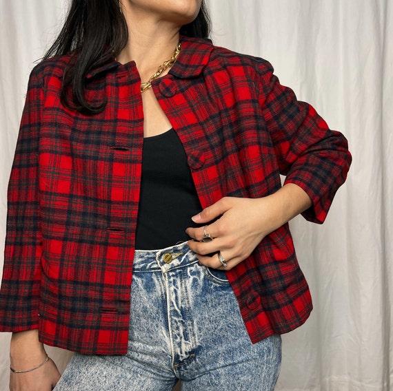 Vintage 1970s red checkered plaid short waistcoat… - image 1