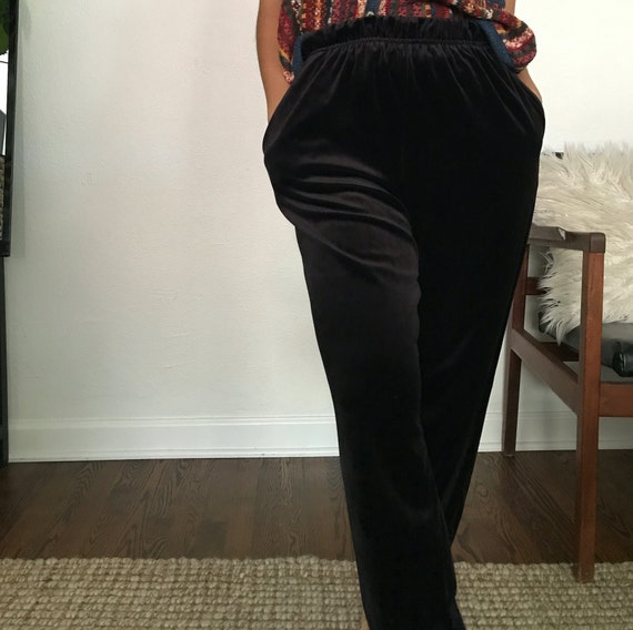 Vintage velvet trousers elastic waist, 1980s slim… - image 6