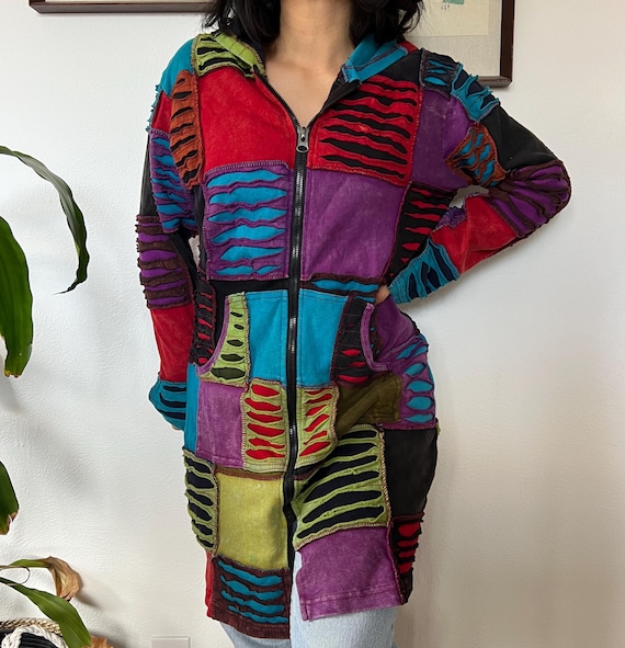 Y2K Patchwork Zip Jacket Psychedelic Festival Coa… - image 3