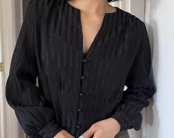 VTG80S schwarz gestreifte Bluse mit langem Arm und langem Arm