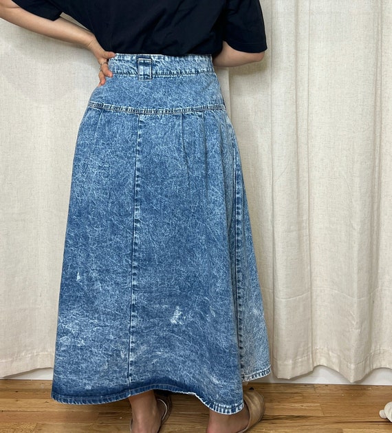 Vintage 1980s denim skirt, acid wash Medium ankle… - image 6