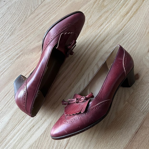 Vintage cole haan red heeled tassel loafers, slip… - image 6