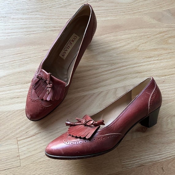 Vintage cole haan red heeled tassel loafers, slip… - image 9