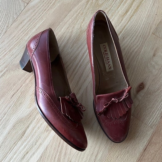 Vintage cole haan red heeled tassel loafers, slip… - image 8
