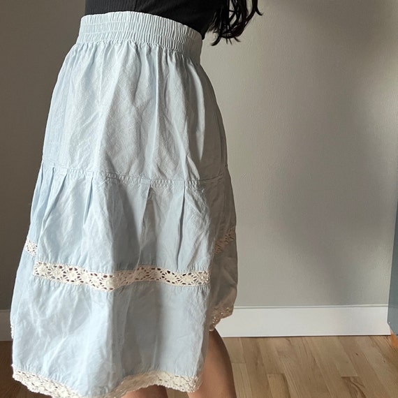 Vintage boho light blue lace tiered skirt, retro … - image 7