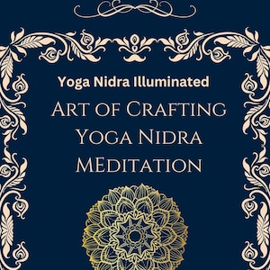 May include: A book cover with a gold mandala design and the title "Yoga Nidra Illuminated: Art of Crafting Yoga Nidra Meditation. A Guide for Yoga Teachers and Students" by Shubha Melissa Abbott.