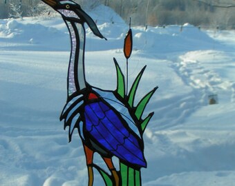 blue heron, stained glass suncatcher