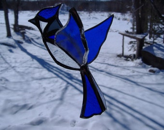 3-D bluejay stained glass suncatcher